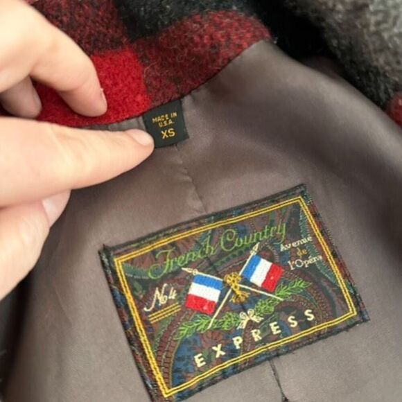 Vintage Express French Country Womens Wool Blend Plaid Blazer Jacket Red Gray XS - Picture 3 of 12